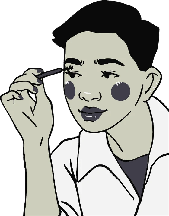 Illustrated person applying mascara